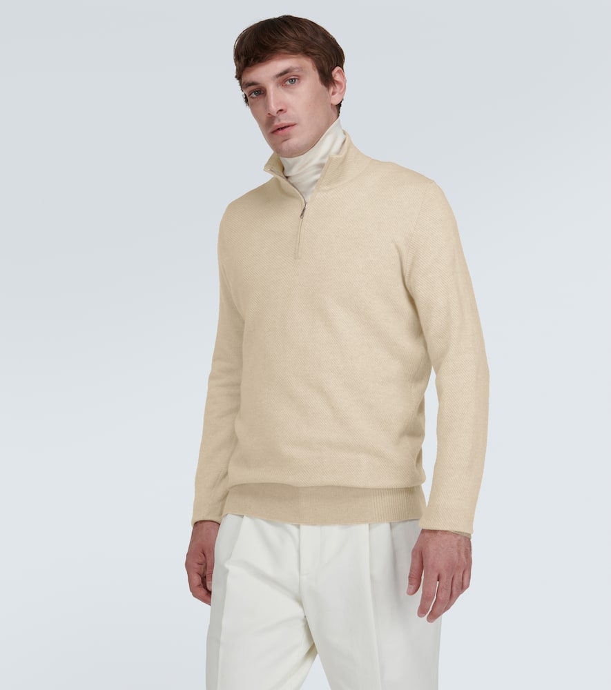 Loro Piana Slim-fit Cashmere Half-zip Sweater In Beige