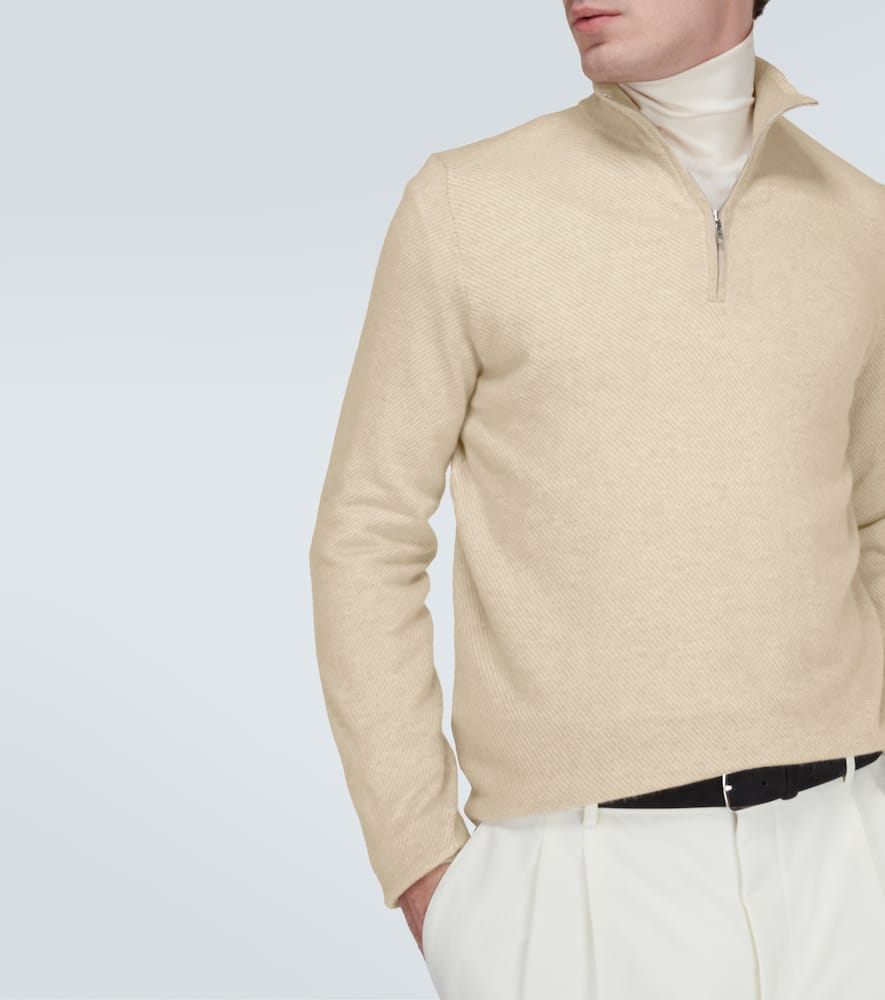 Loro Piana Slim-fit Cashmere Half-zip Sweater In Beige