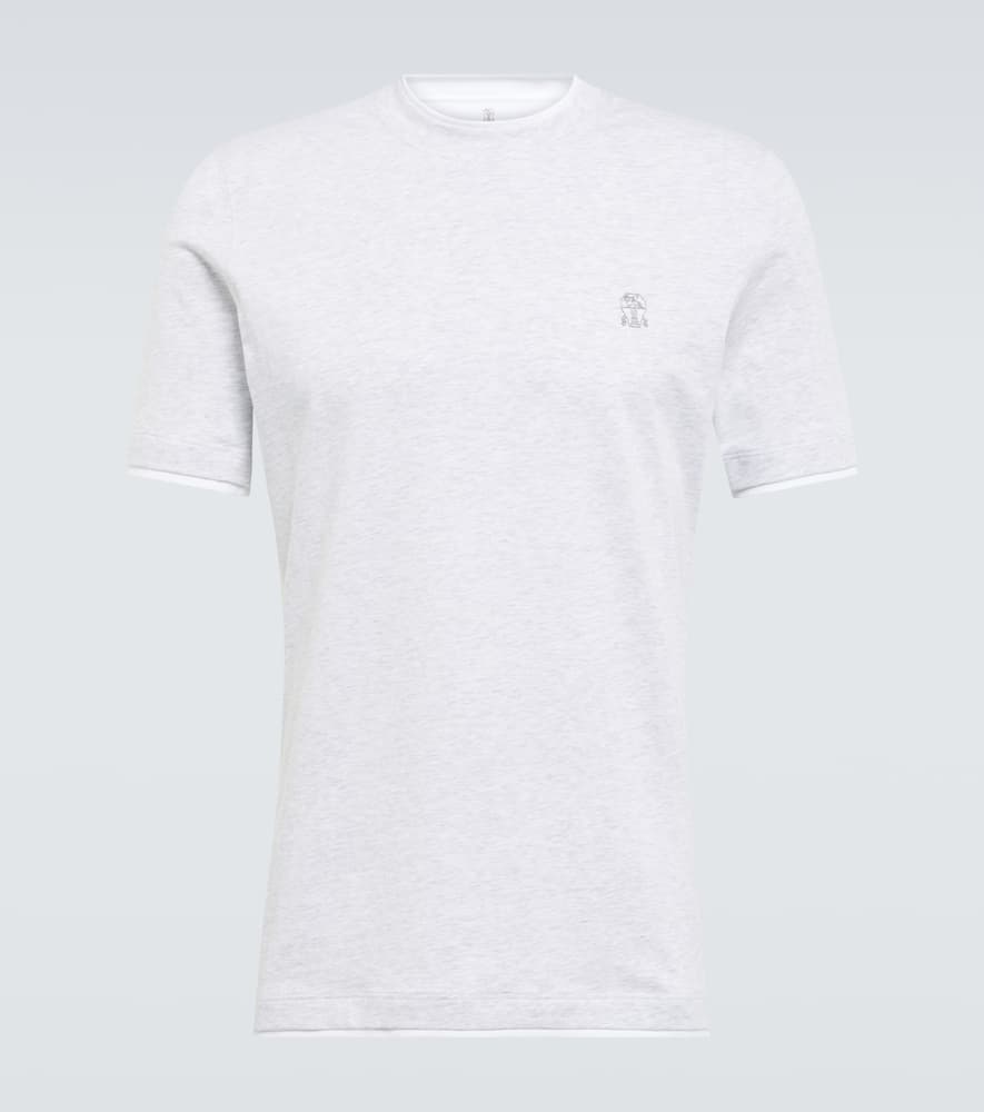 Brunello Cucinelli Chest Logo Cotton Crewneck T-shirt In Perla+grigio