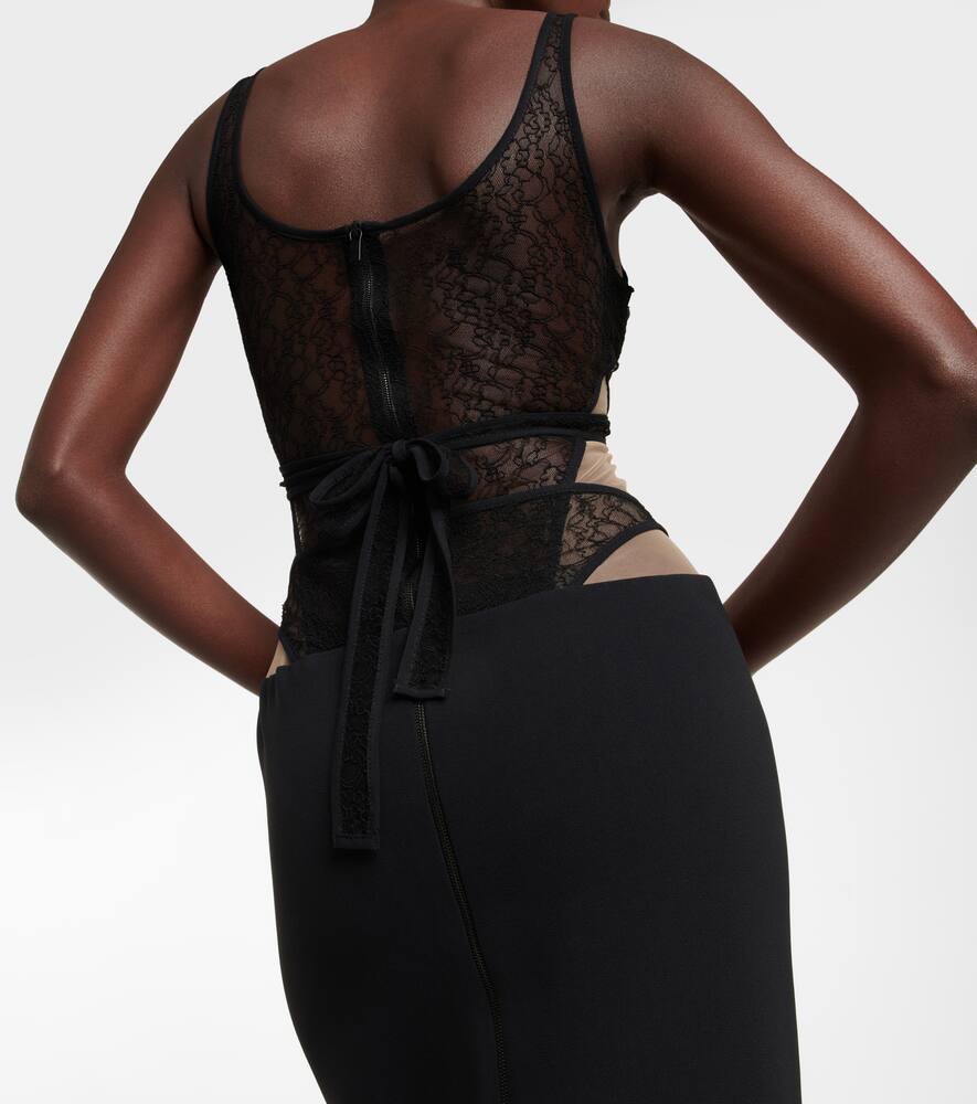 Shop David Koma Lace Corset Gown In Black