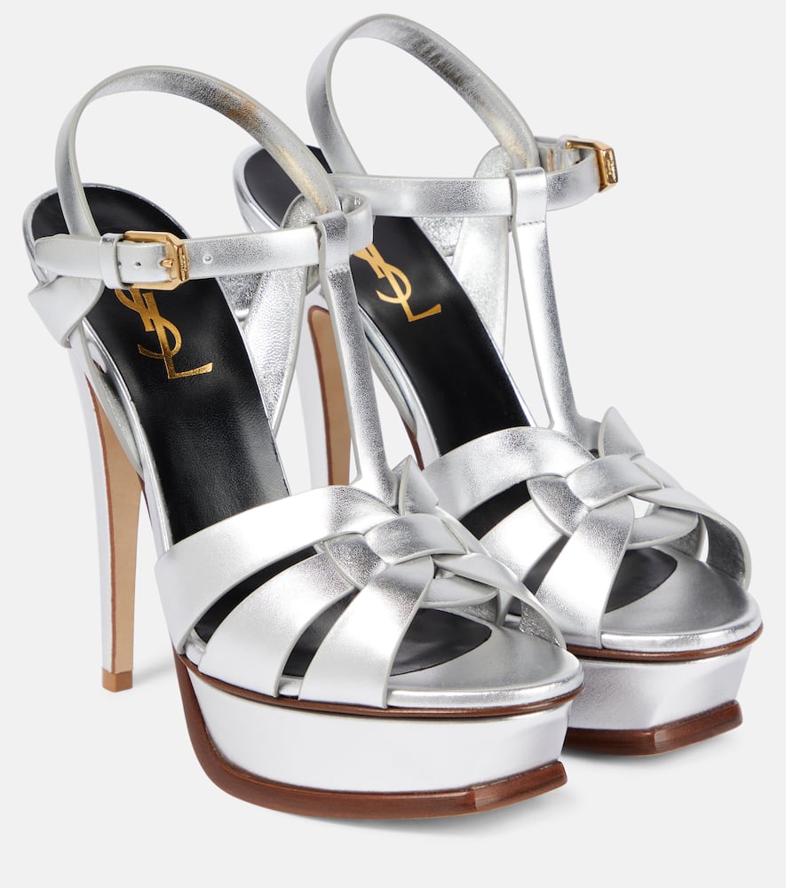 SAINT LAURENT TRIBUTE 135 LEATHER PLATFORM SANDALS