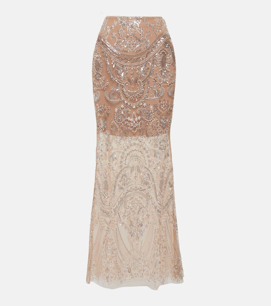 Self-Portrait Embellished flared maxi skirt