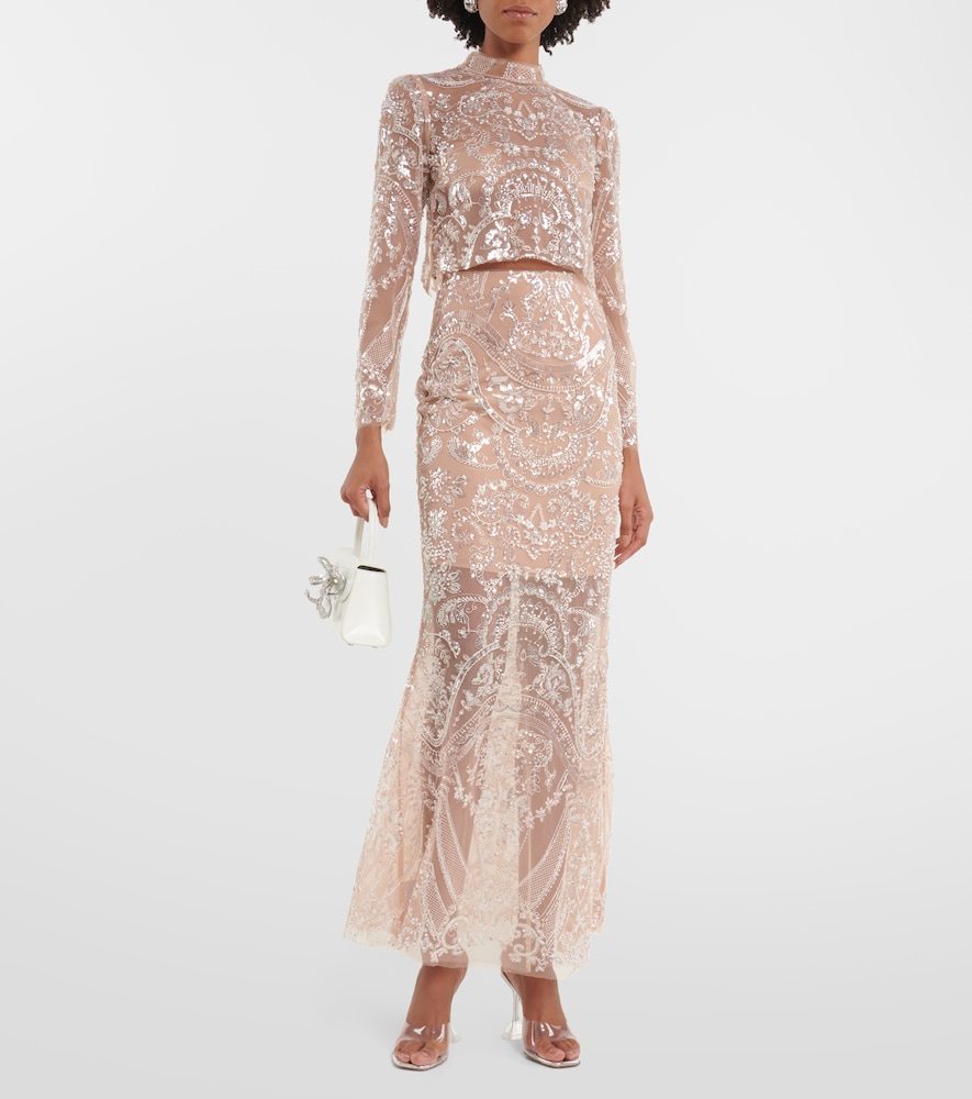  Self-portrait Self-portrait Embellished Flared Maxi Skirt 