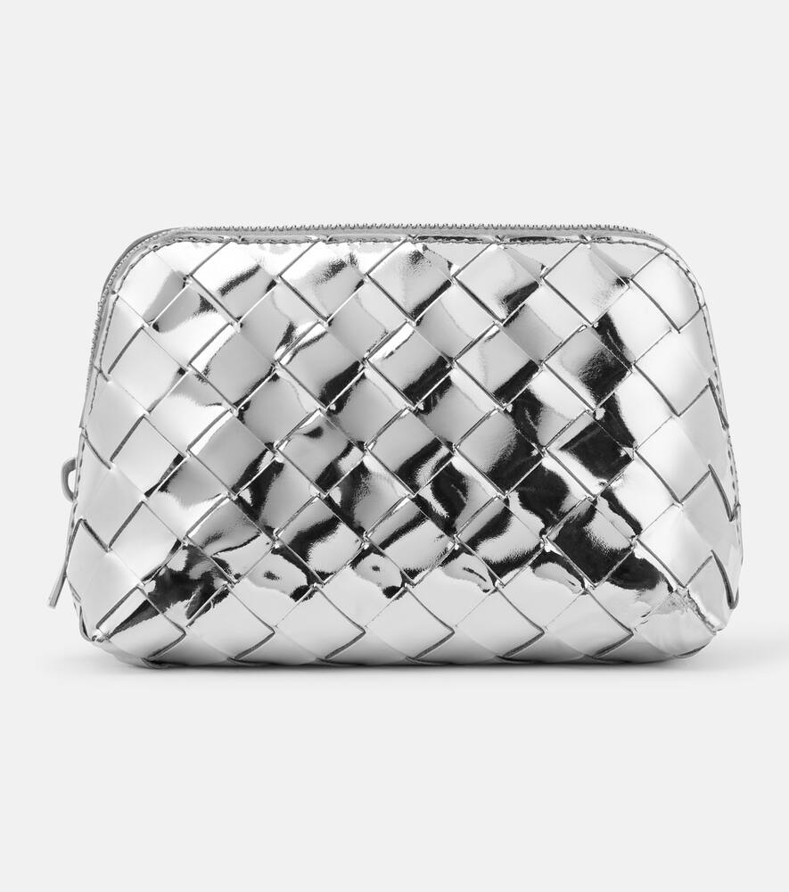 Bottega Veneta Intrecciato metallic leather pouch