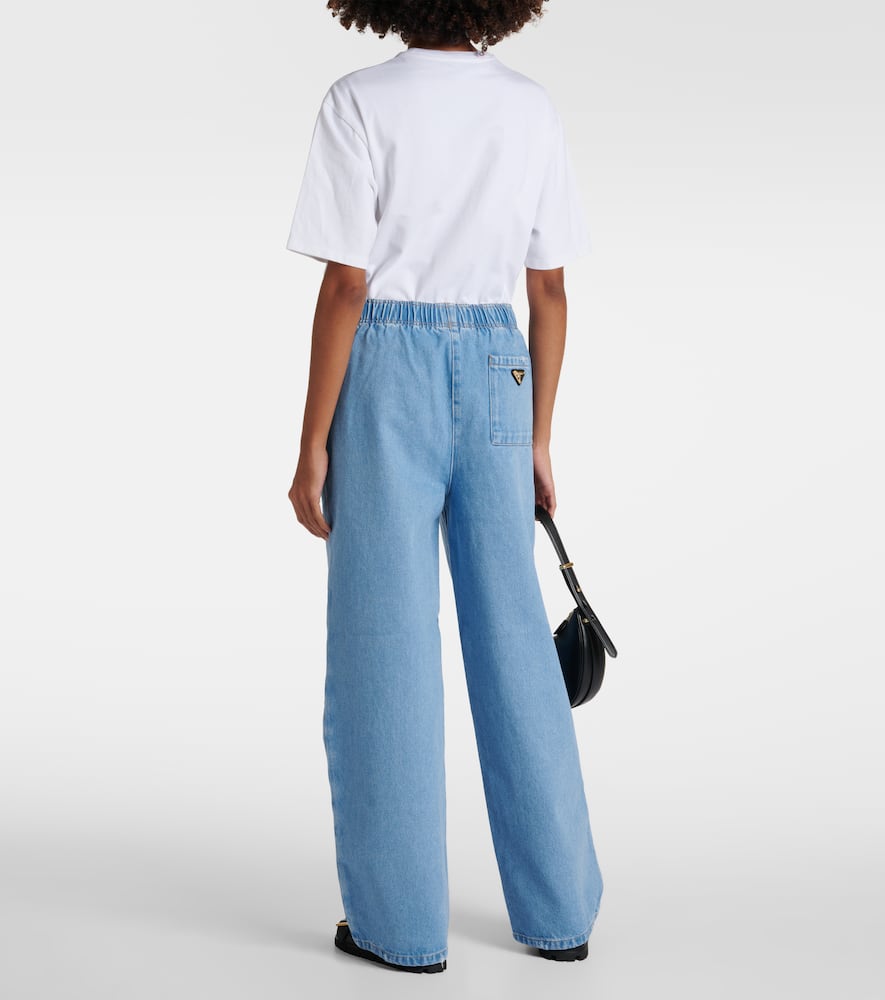 Shop Prada Logo Wide-leg Jeans In Blue