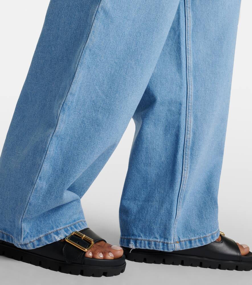 Shop Prada Logo Wide-leg Jeans In Blue