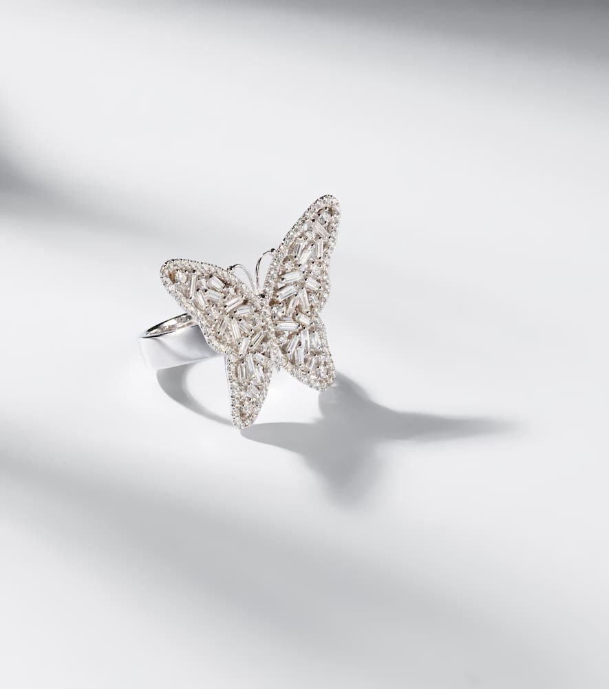 Shop Suzanne Kalan Fireworks Butterfly 18kt White Gold Ring With Diamonds In Silver