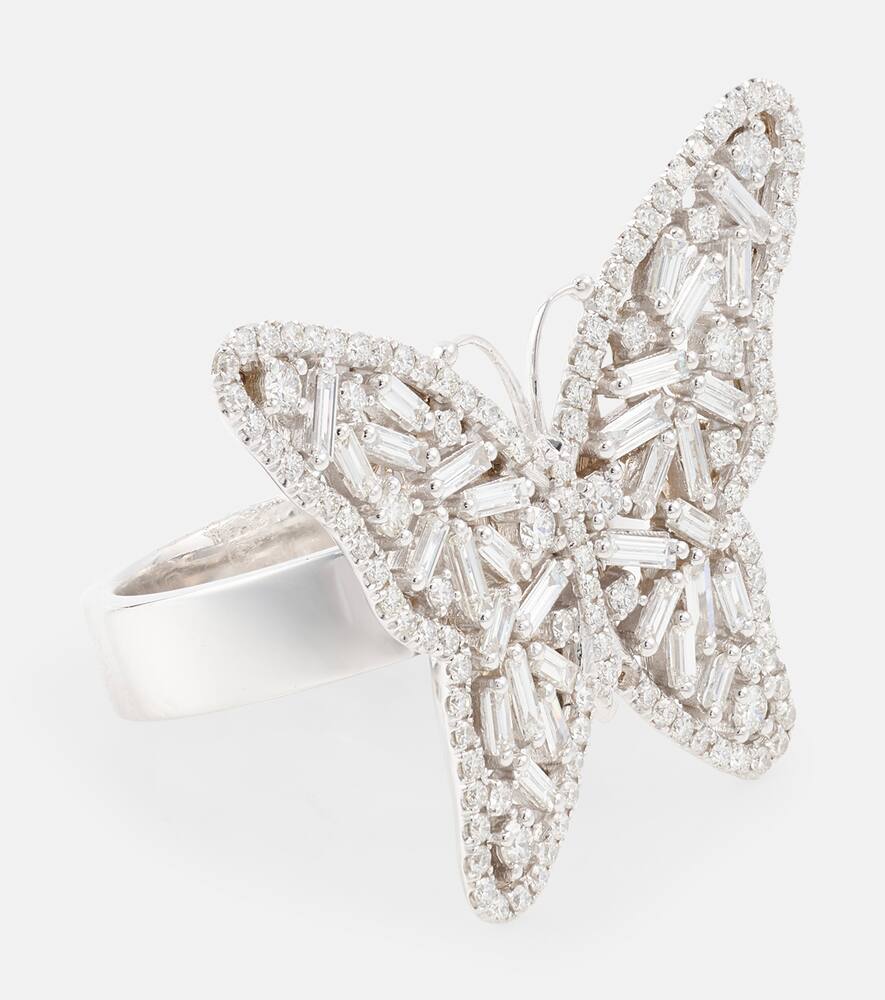 Shop Suzanne Kalan Fireworks Butterfly 18kt White Gold Ring With Diamonds In Silver