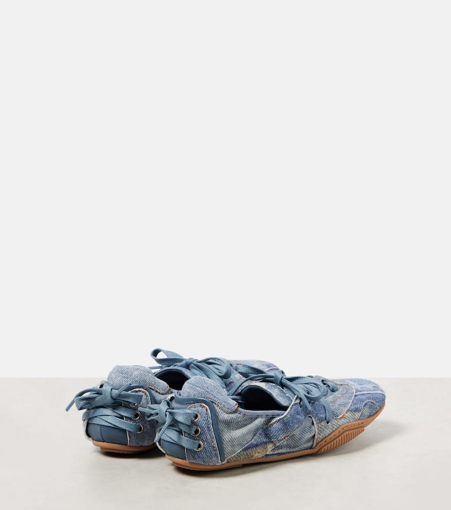 Acne Studios Bilaria Paneled Logo-print Denim Ballet Flats In Blue