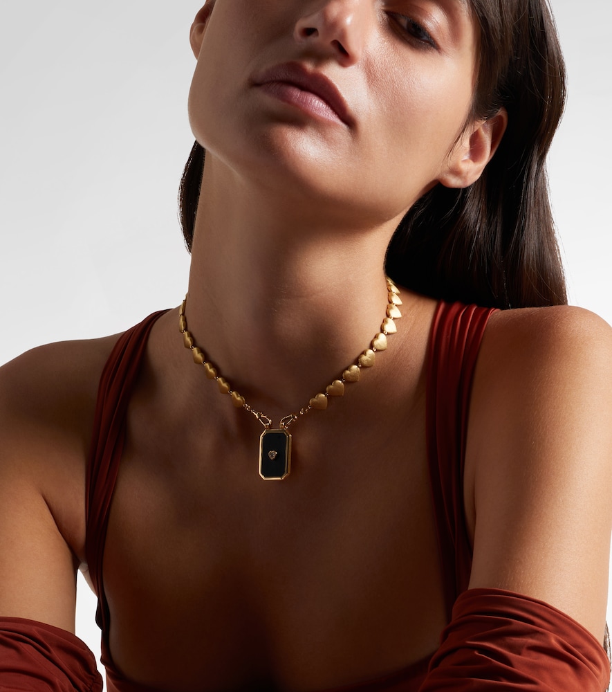 Marie Lichtenberg Heart Scapular 18kt gold and ebony pendant necklace with diamond