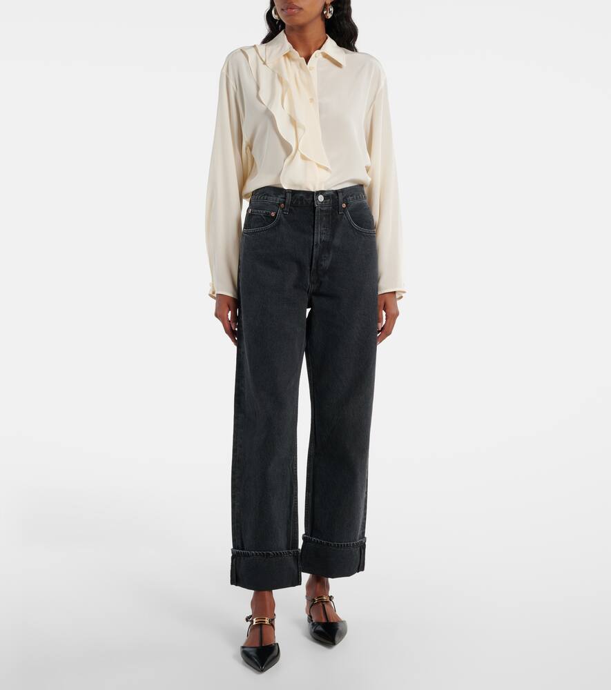 Agolde Fran Low Slung Straight Jeans In Black
