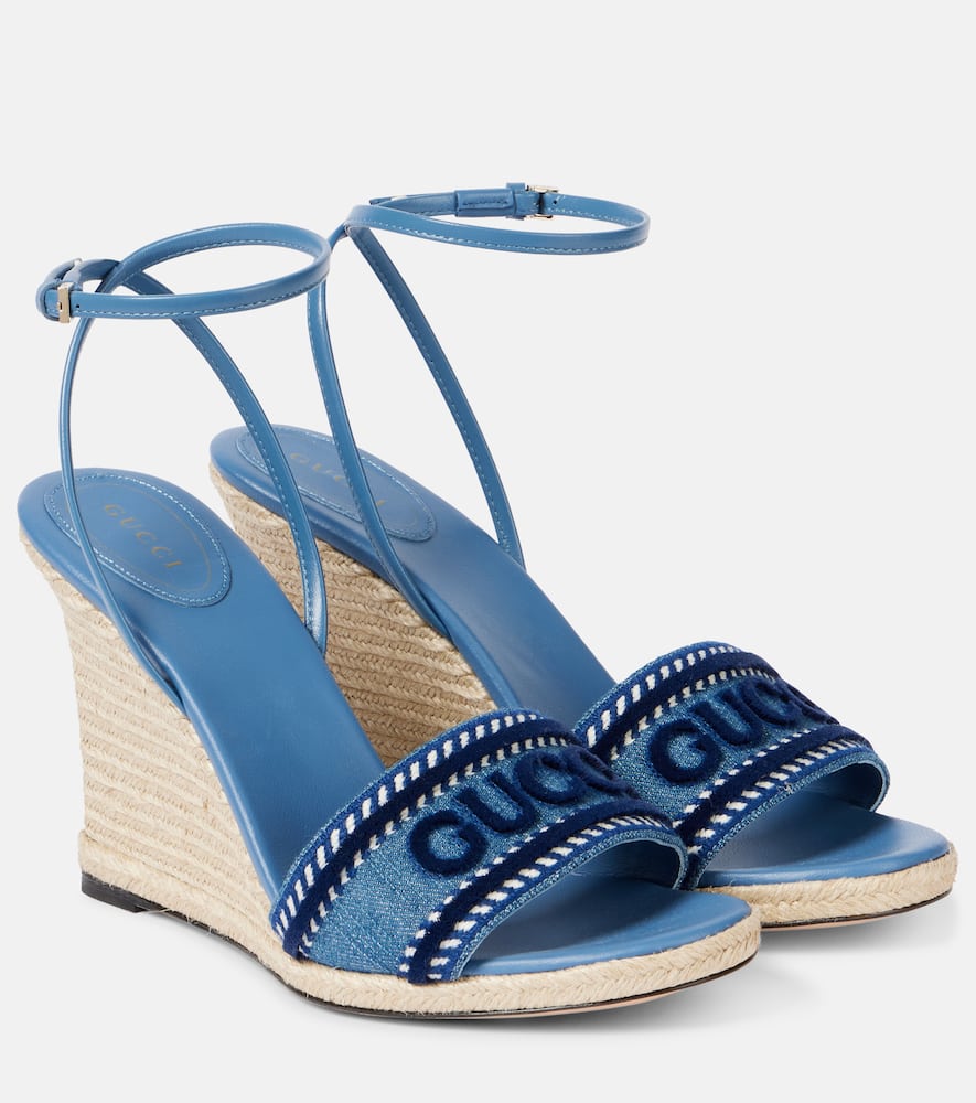 Logo denim espadrille wedges