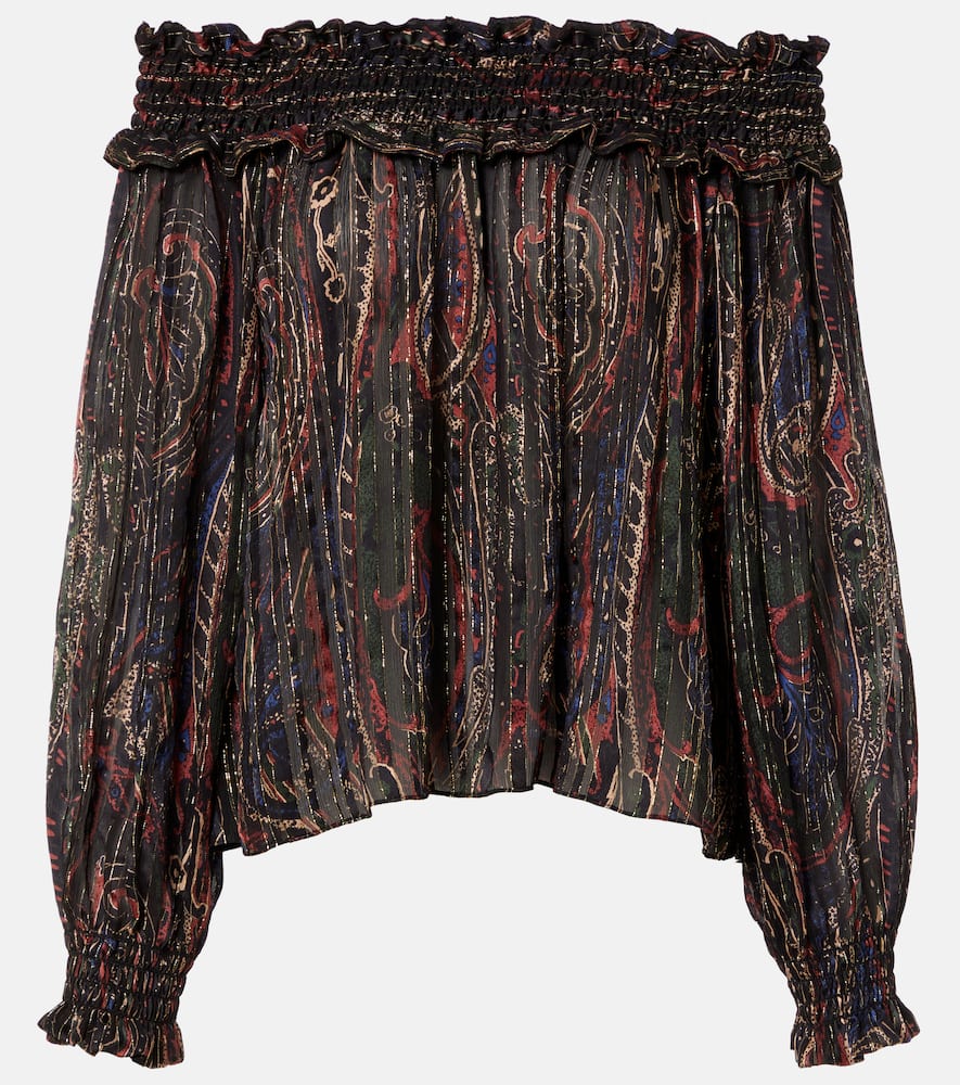 Paisley off-shoulder silk top