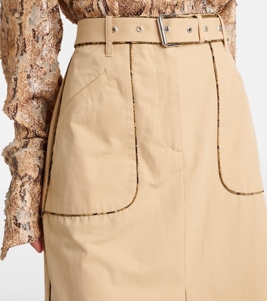 Shop Dries Van Noten Belted Cotton Poplin Midi Skirt In Beige
