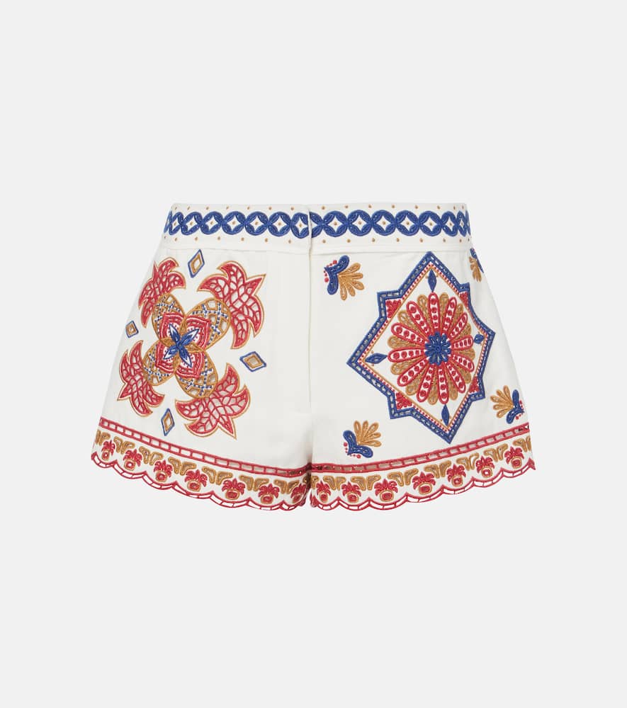 Embroidered cotton-blend shorts