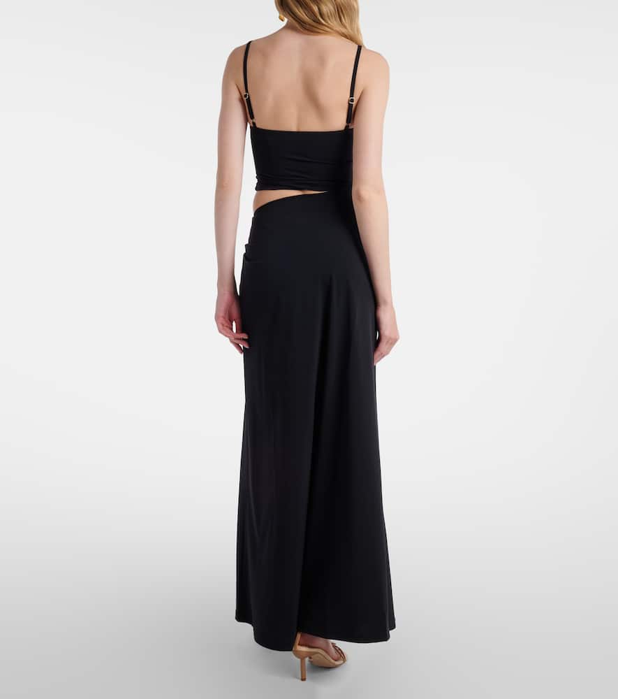 Christopher Esber Womens Black Ruched Orbit Slit Stretch-jersey Maxi Dress