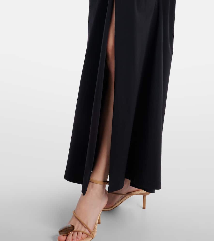 Christopher Esber Womens Black Ruched Orbit Slit Stretch-jersey Maxi Dress