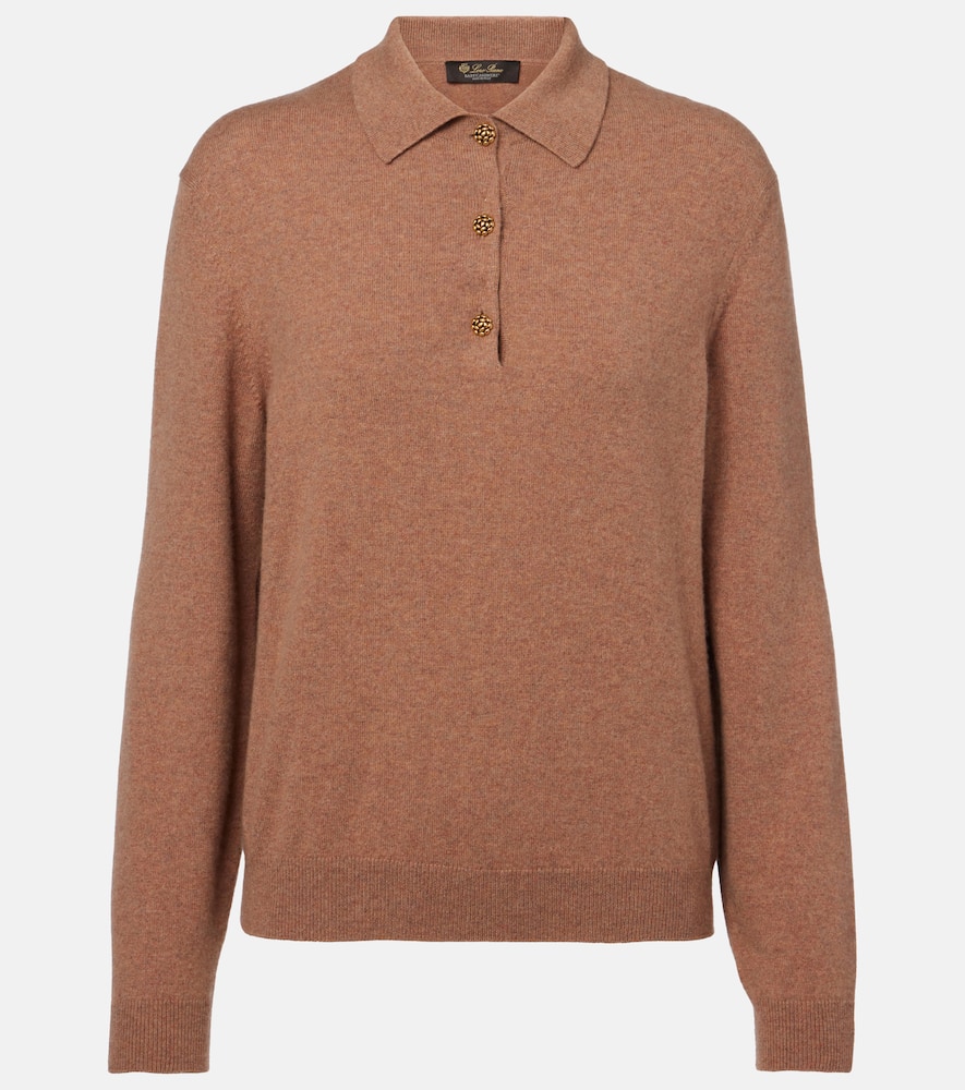 Loro Piana Cashmere Polo Sweater In Brown