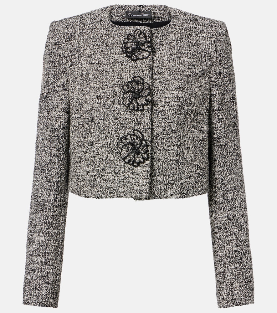Oscar de la Renta Floral-appliqué cotton-blend tweed jacket