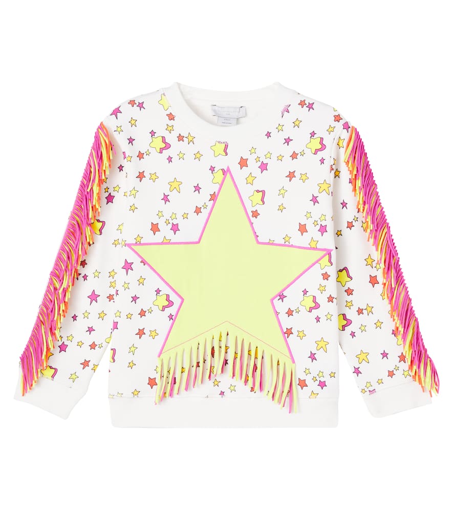 Stella Mccartney Fringed Printed Cotton Jersey Sweatshirt In Multi