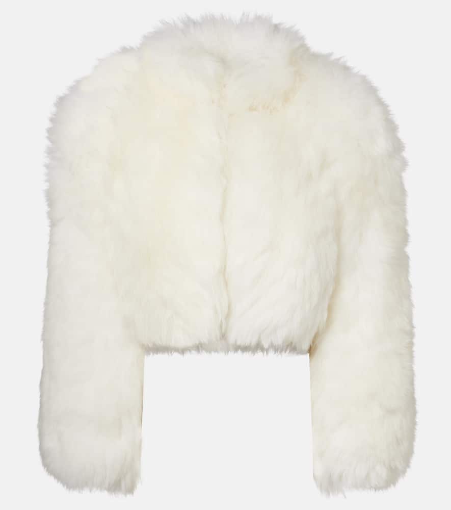 Alaïa Cropped Shearling Jacket In White