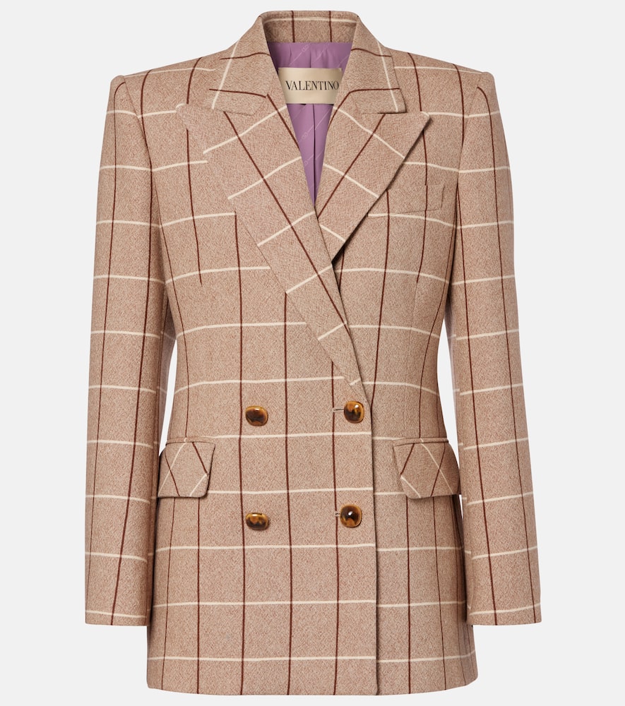 Valentino Checked Double-breasted Virgin Wool Blazer In Animal Print