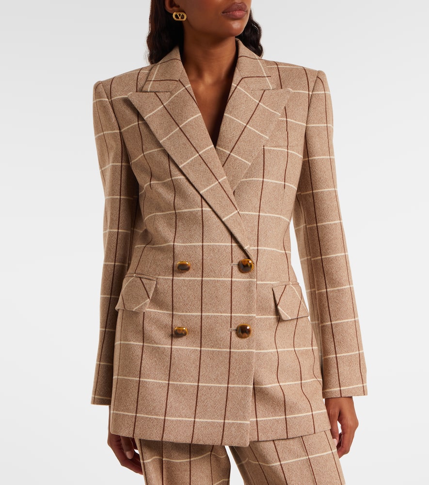 Valentino Checked Double-breasted Virgin Wool Blazer In Animal Print