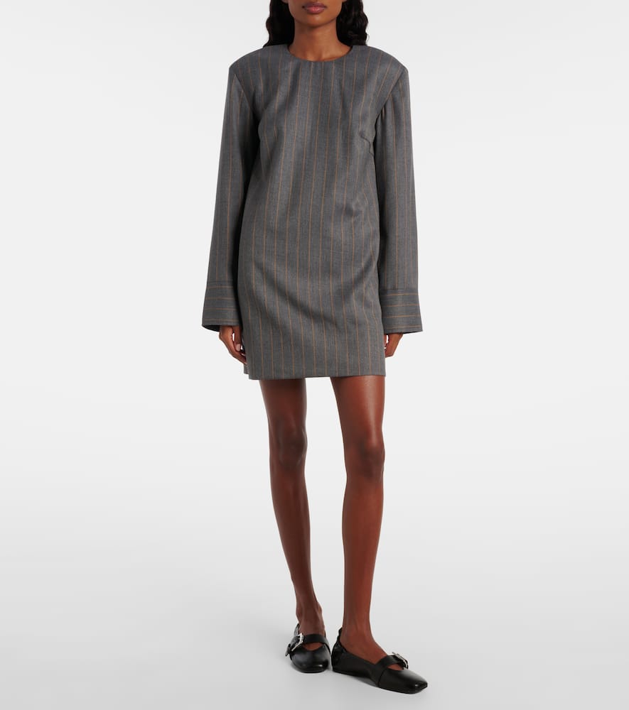 Ganni Pinstripe Minidress In Gray