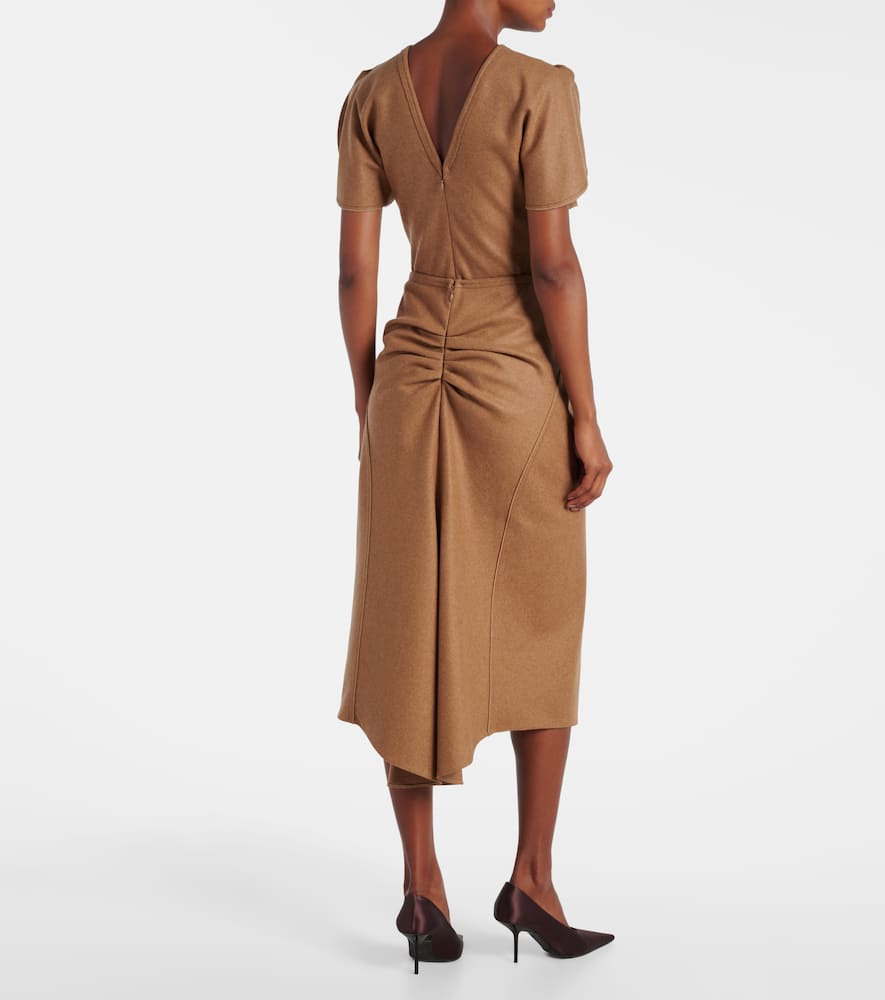 Victoria Beckham Gathered Wool And Cashmere Midi Skirt In Brown