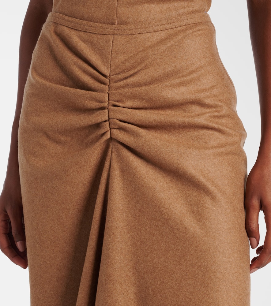 Victoria Beckham Gathered Wool And Cashmere Midi Skirt In Brown