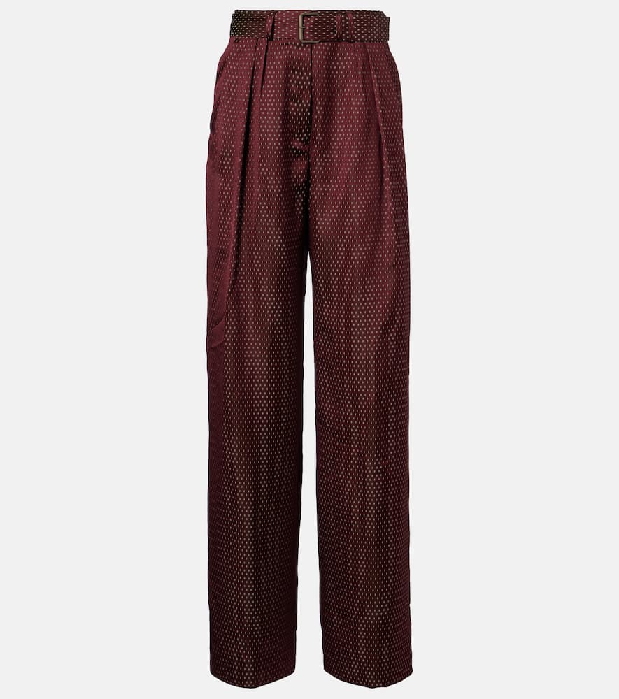 Dries Van Noten Belted High-rise Wide-leg Pants In Burgundy