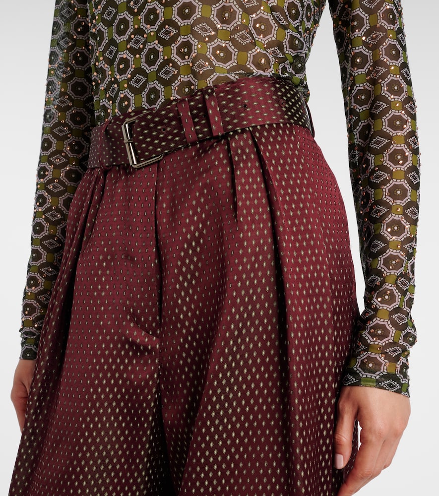 Dries Van Noten Belted High-rise Wide-leg Pants In Burgundy