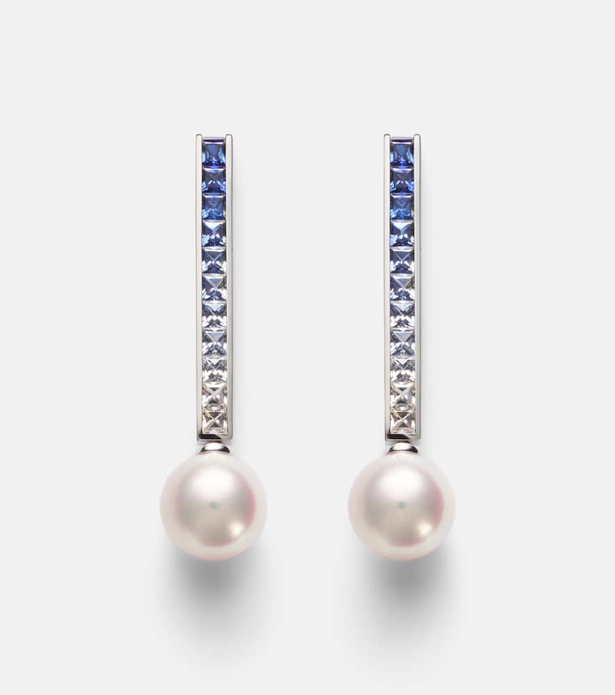 Mikimoto 18kt White Gold Earrings With Pearls And Sapphires In Blue