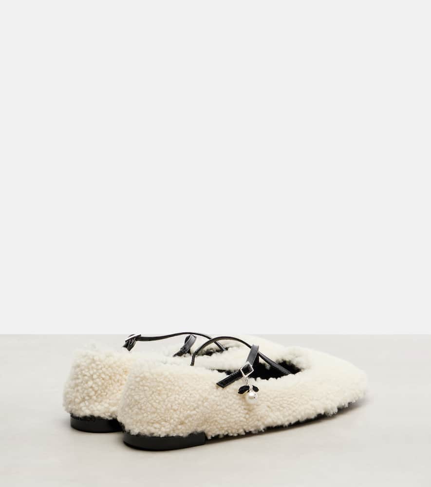 Jimmy Choo Shearling Cross-strap Ballerina Flats In White