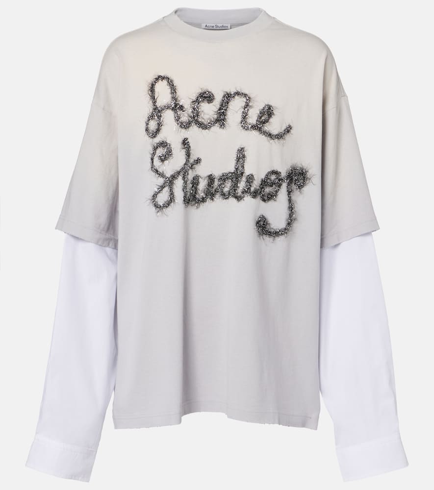 Acne Studios Edra Layered Cotton T-shirt In Gray
