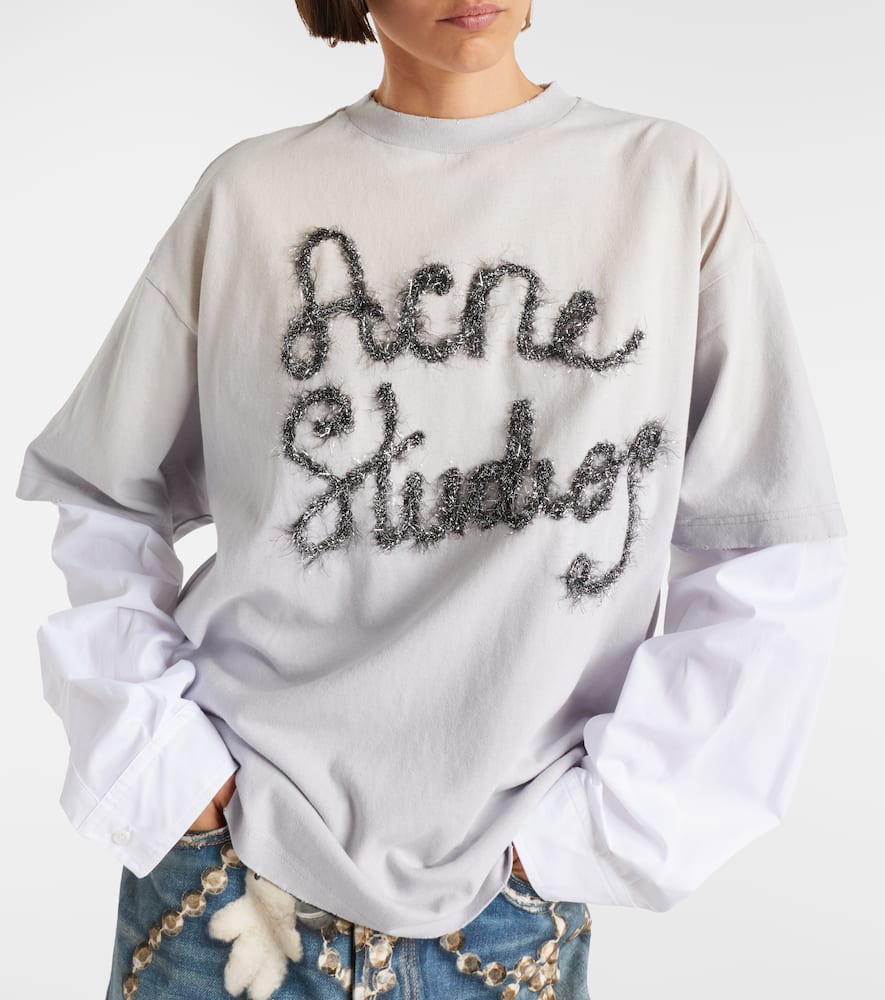 Acne Studios Edra Layered Cotton T-shirt In Gray