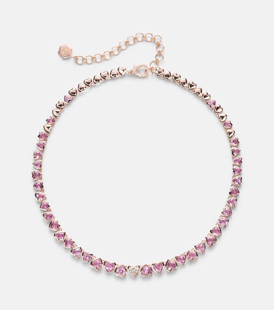 Shay Jewelry Tennis 18kt Rose Gold Necklace With Sapphires And Diamond In Multi