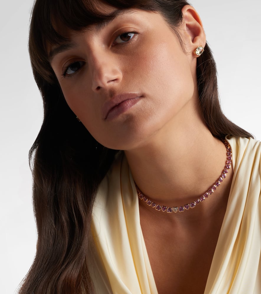 Shay Jewelry Tennis 18kt Rose Gold Necklace With Sapphires And Diamond In Multi