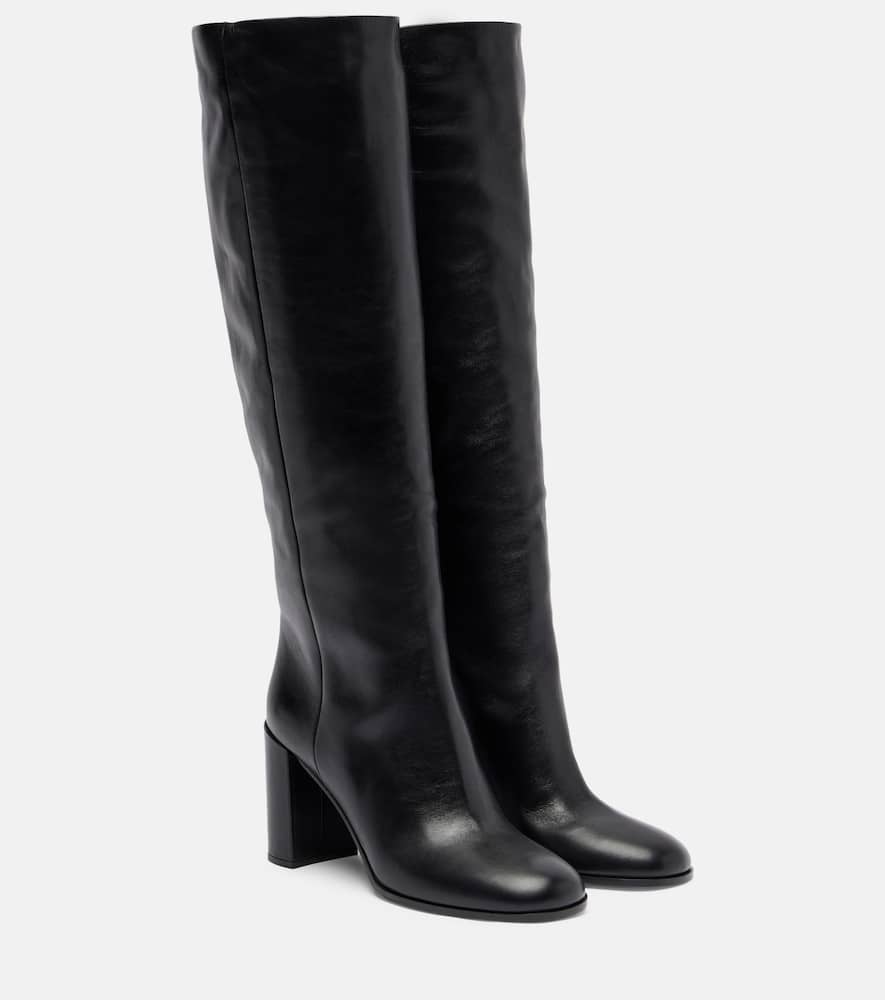 Prada 85 Leather Knee-high Boots In Black