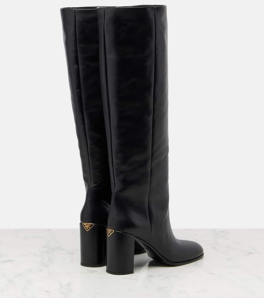 Prada 85 Leather Knee-high Boots In Black