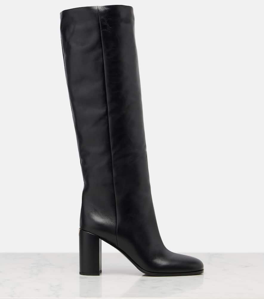 Prada 85 Leather Knee-high Boots In Black