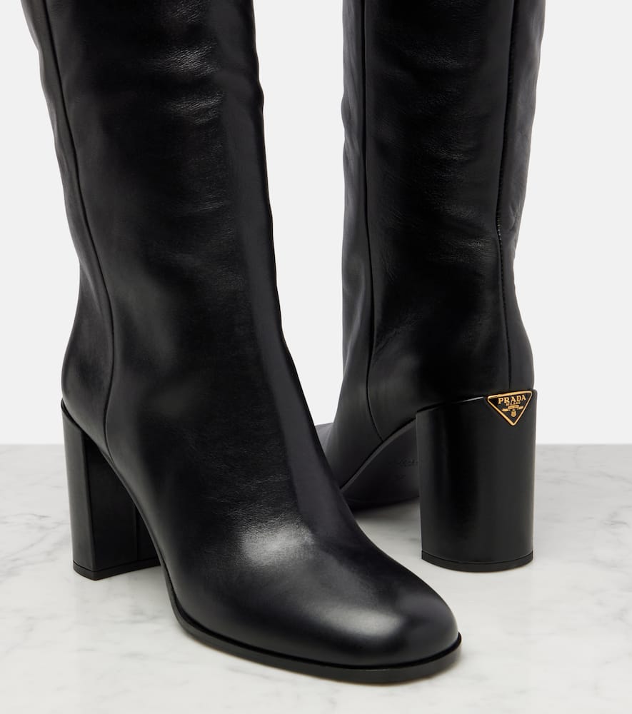 Prada 85 Leather Knee-high Boots In Black
