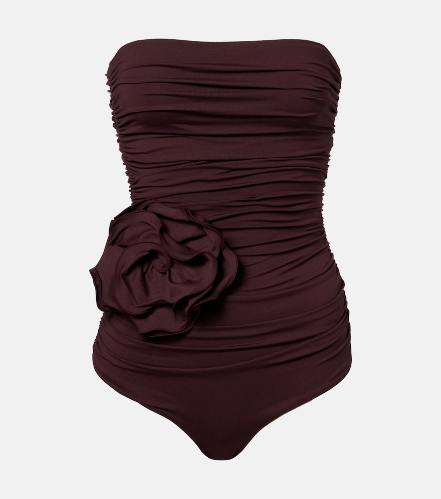 Magda Butrym Floral-appliqué ruched swimsuit