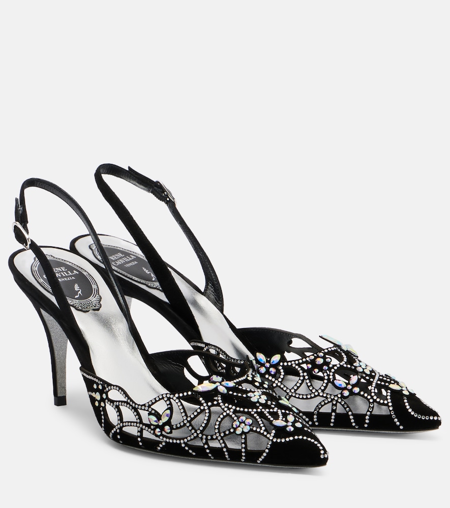 Rene Caovilla Embellished suede slingback pumps