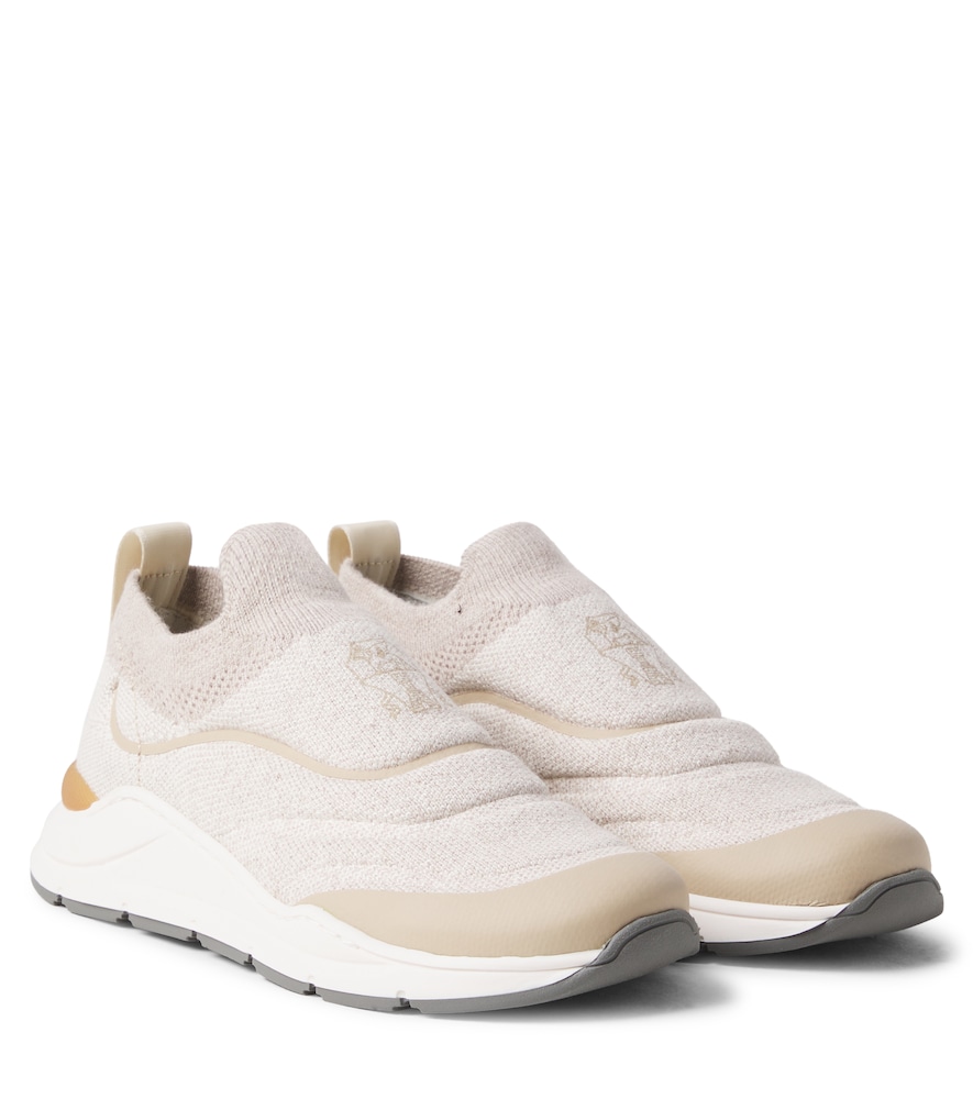 Brunello Cucinelli Kids Beige Logo Knitted Slip-On Sneakers UK Size 13 - Mytheresa