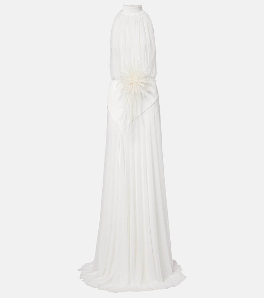 David Koma Draped Floral-appliqué Gown In White