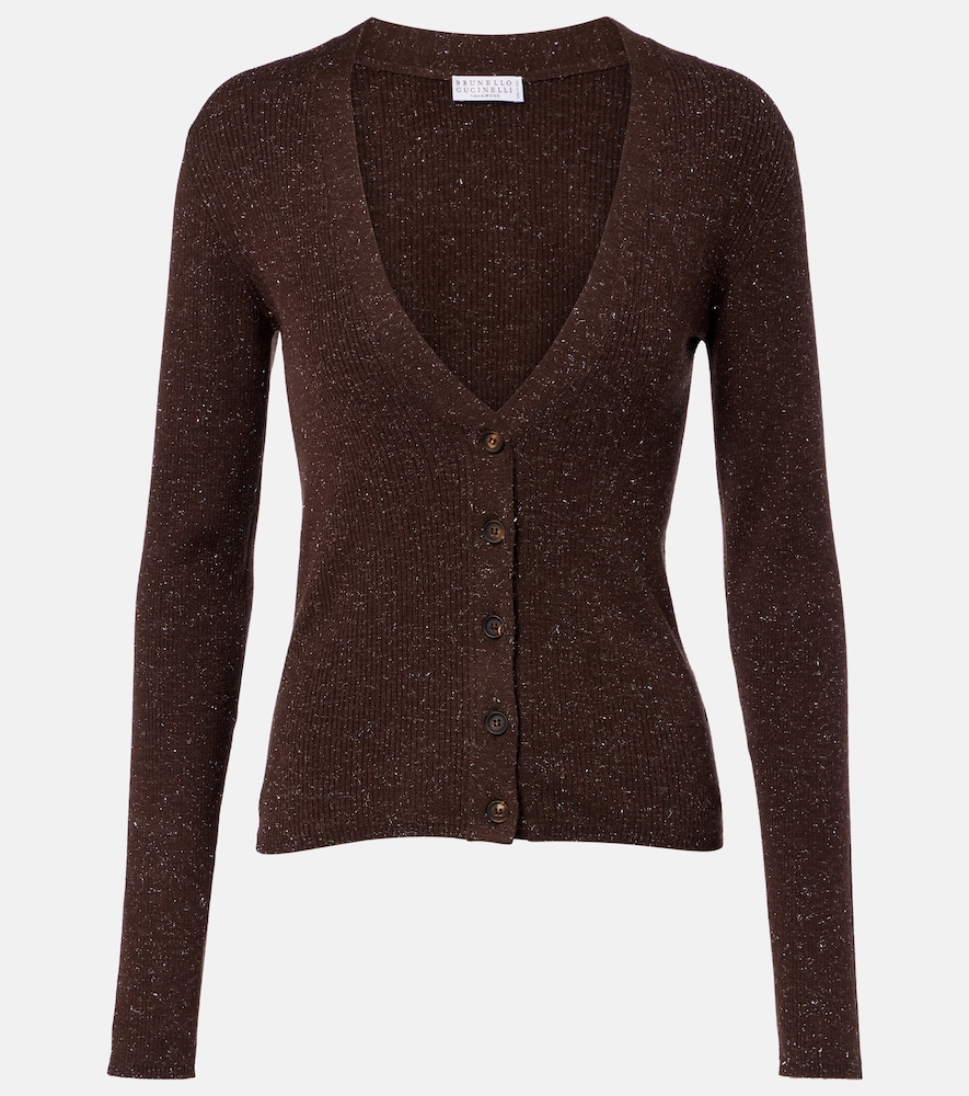 Brunello Cucinelli Ribbed-knit Cashmere-blend Cardigan In Brown