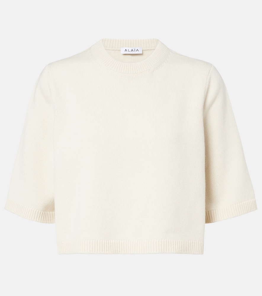 Alaia Women's White Cropped Cashmere And Wool-Blend Sweater UK Size 18 - Mytheresa