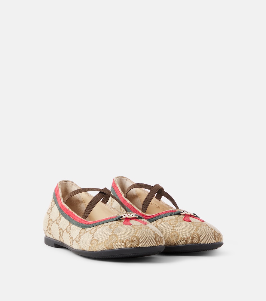 Gucci Kids' Web Stripe Gg Canvas Ballet Flats In Vi.san/lo.re/gre/n.b