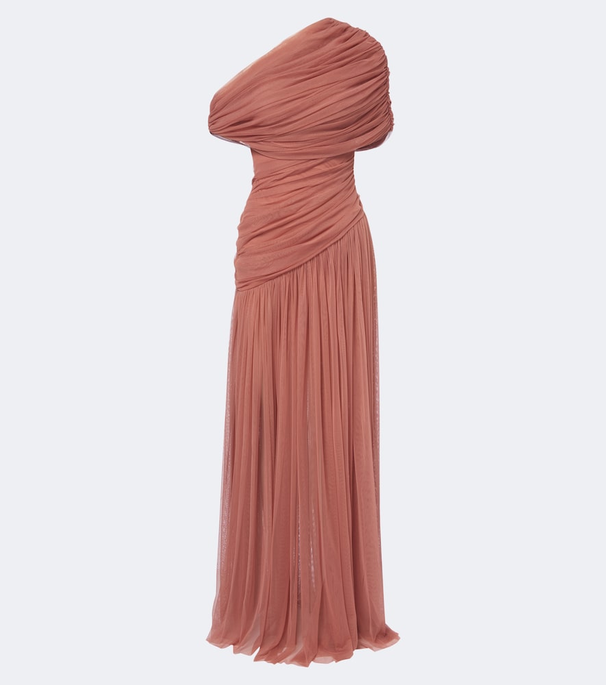 De La Vali Himalia Asymmetric Draped Tulle Maxi Dress In Pink